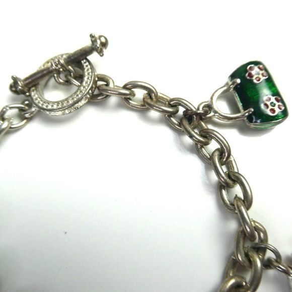 Christmas Holidays Charm Bracelet Dangle Purse Shoes Bag Rhinestone Toggle 8" - Picture 5 of 6
